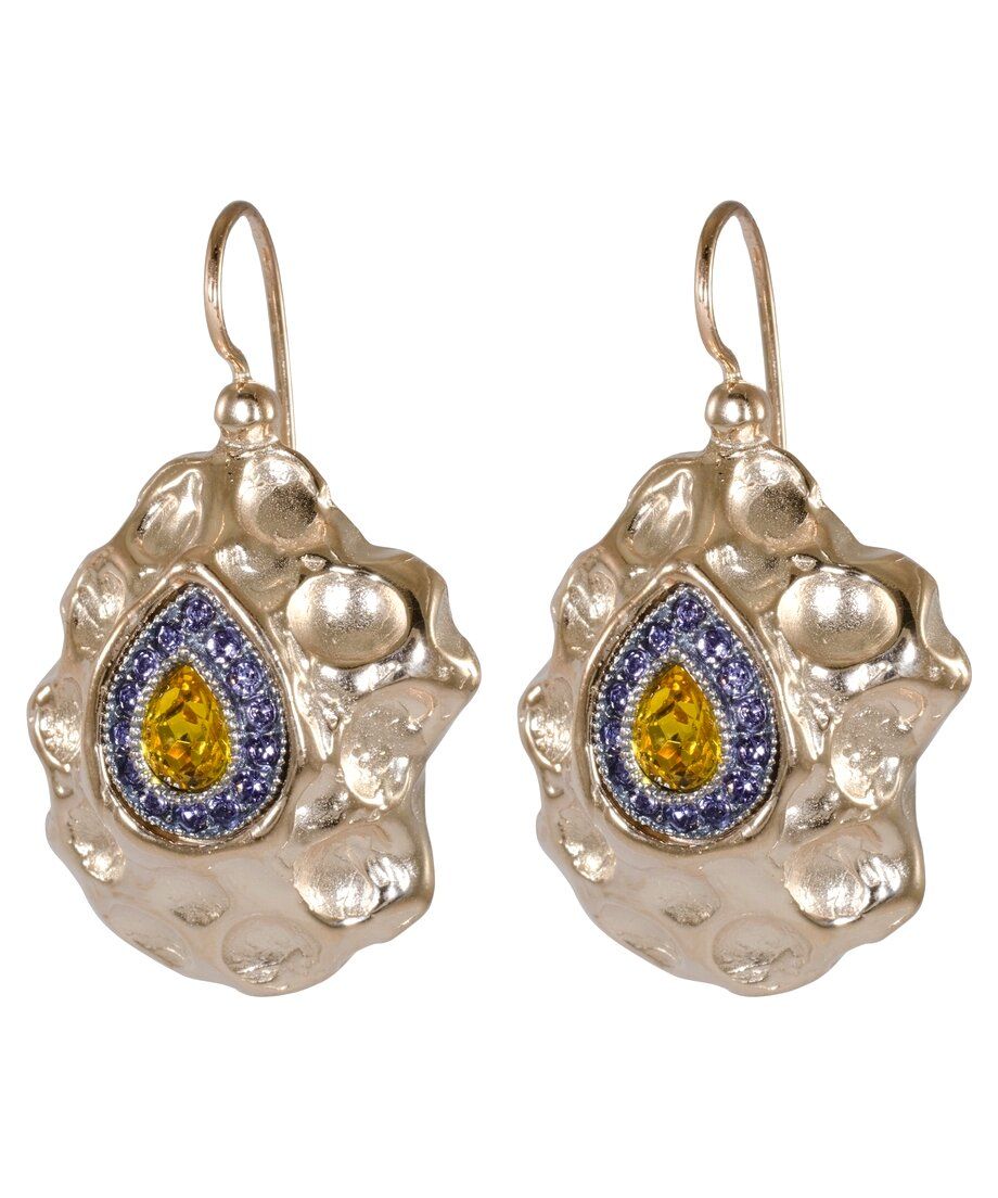 Pendientes fusión oro envejecido de gancho en plata con Swarovski Elements de colores Pendientes fusión oro envejecido de gancho en plata con Swarovski Elements de colores