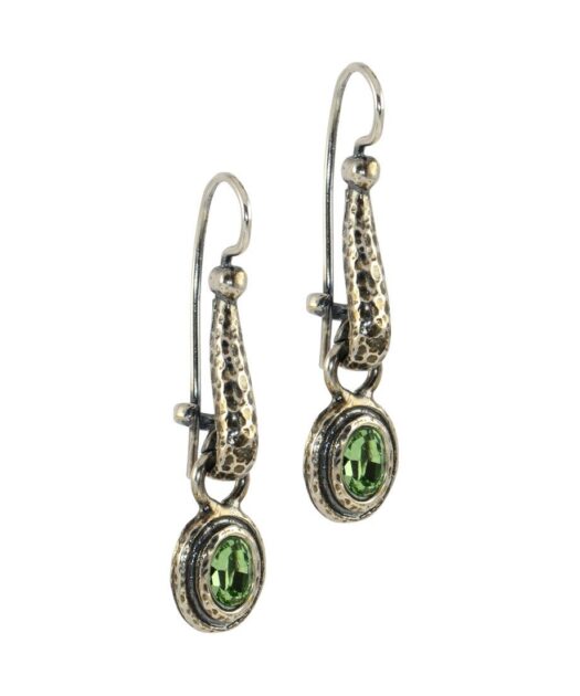 Pendientes gancho cerrado plata vieja con cristales Swarovski verdes