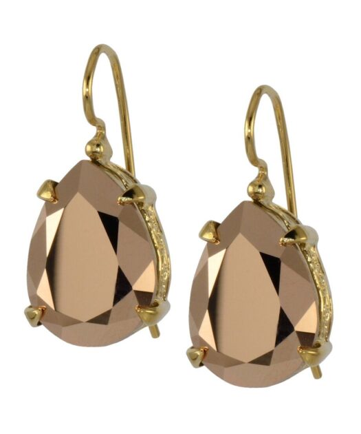 Pendientes gancho con cristal Swarovski marrón de plata bañada en oro amarillo