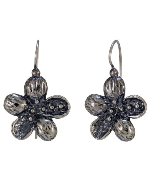 Pendientes gancho plata envejecida con forma de flor de cinco pétalos
