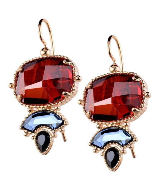 Pendientes granates, azules y negros con Swarovski Elements de plata bañada en oro rosa