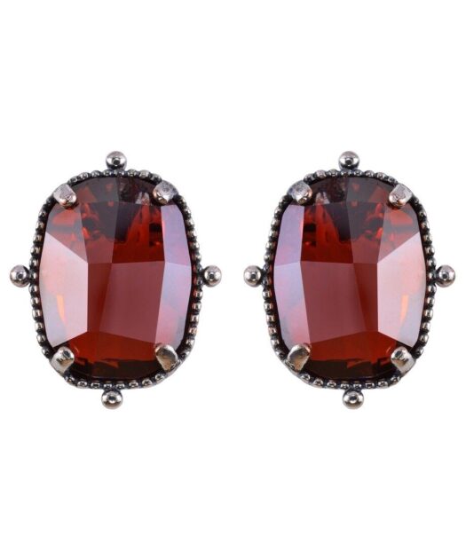 Pendientes granates oro vintage de plata con un cristal Swarovski