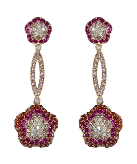 Pendientes granates, rosas y blancos de plata de primera ley bañada en oro rosa con cristal Swarovski