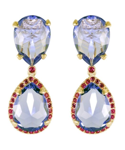 Pendientes granates y violetas de plata bañada en oro amarillo con cristal Swarovski