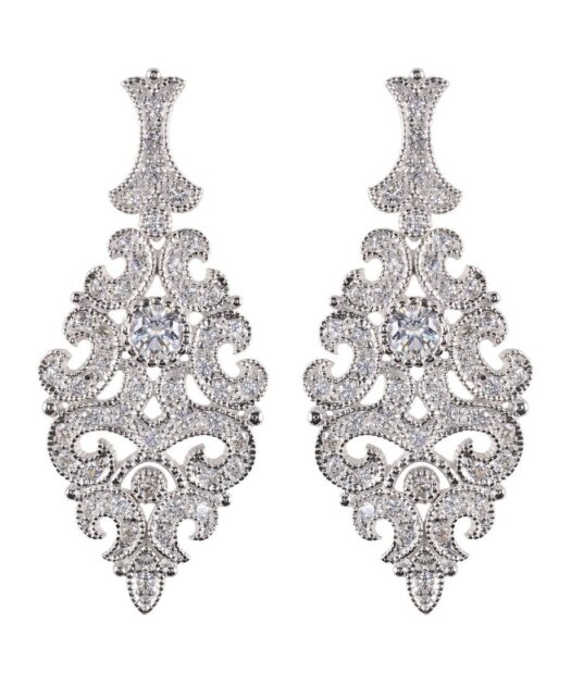 Pendientes grandes boda de plata rodinada con Swarovski Zirconia