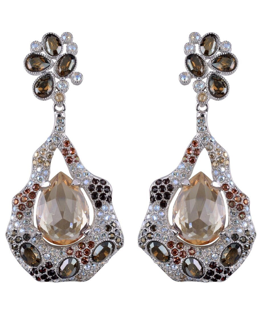 Pendientes grandes con cristales Swarovski marrones de plata rodinada Pendientes grandes con cristales Swarovski marrones de plata rodinada