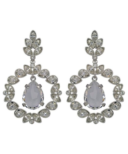 Pendientes grandes con lágrimas Swarovski de plata rodinada