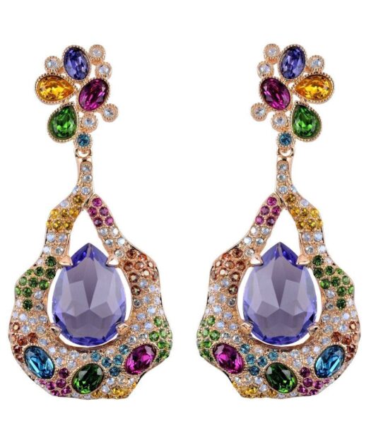 Pendientes grandes con Swarovski multicolor de plata bañada en oro