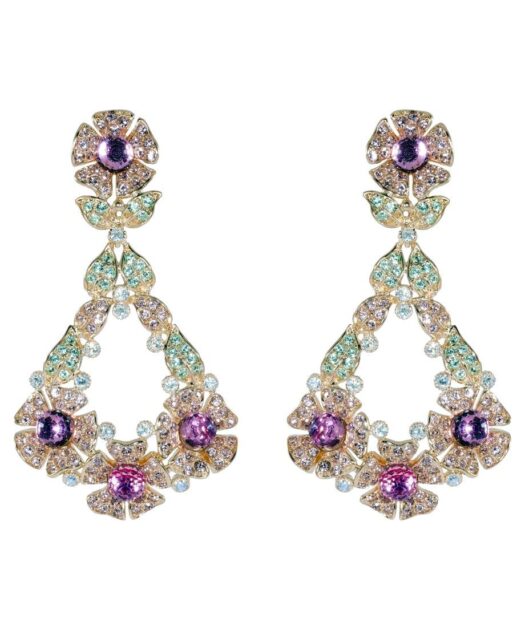 Pendientes grandes flores de plata de ley con Swarovski Elements