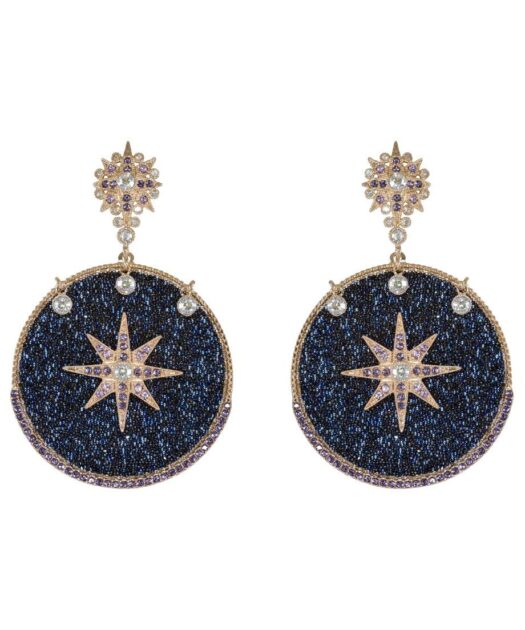 Pendientes grandes pavé azul de plata de ley bañada en oro rosa