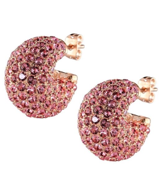 Pendientes Huecos cristales rosas de plata bañada en oro con Swarovski Elements