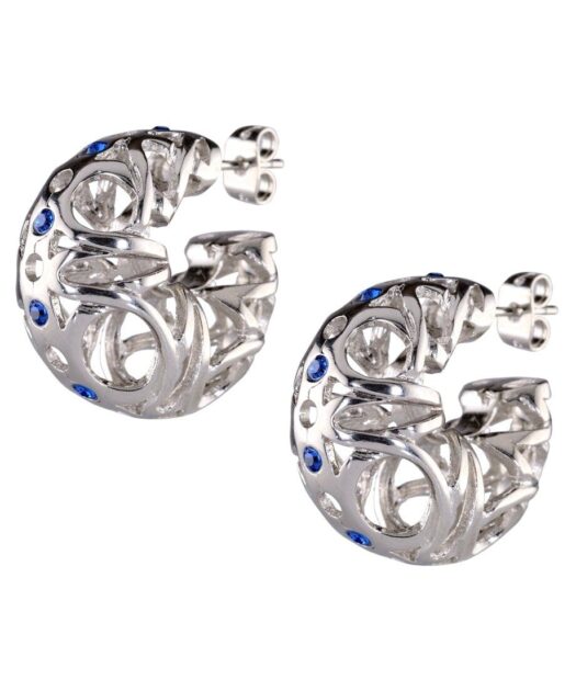Pendientes Huecos de plata con cristales Swarovski azules y cierre de presión
