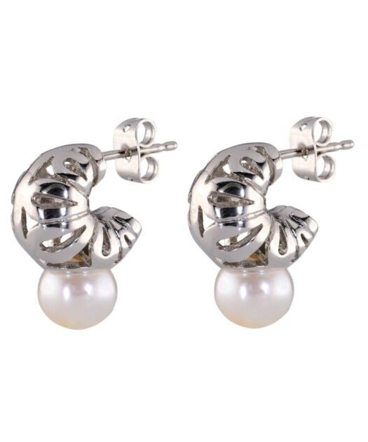 Pendientes Huecos de plata con perla blanca y baño de rodio
