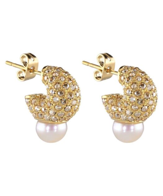 Pendientes Huecos dorados con perla blanca en plata de ley