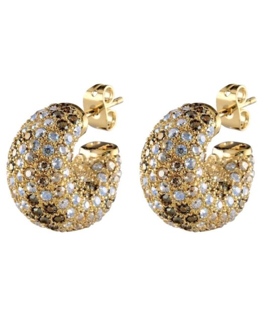 Pendientes Huecos oro amarillo de plata con cristales dorados