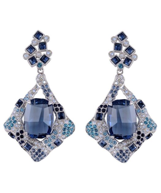 Pendientes largos azules de plata rodinada con cristales Swarovski