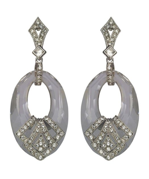 Pendientes largos blancos de plata rodinada con Swarovski Elements