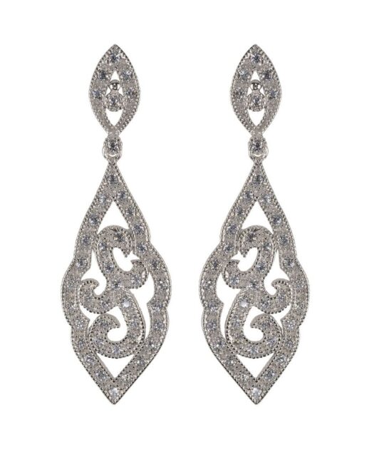 Pendientes largos boda circonitas Swarovski de plata bañada en rodio