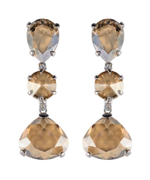 Pendientes largos color fumé de plata rodinada con Swarovski Elements