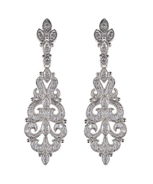 Pendientes largos de novia Swarovski Zirconia en plata rodinada