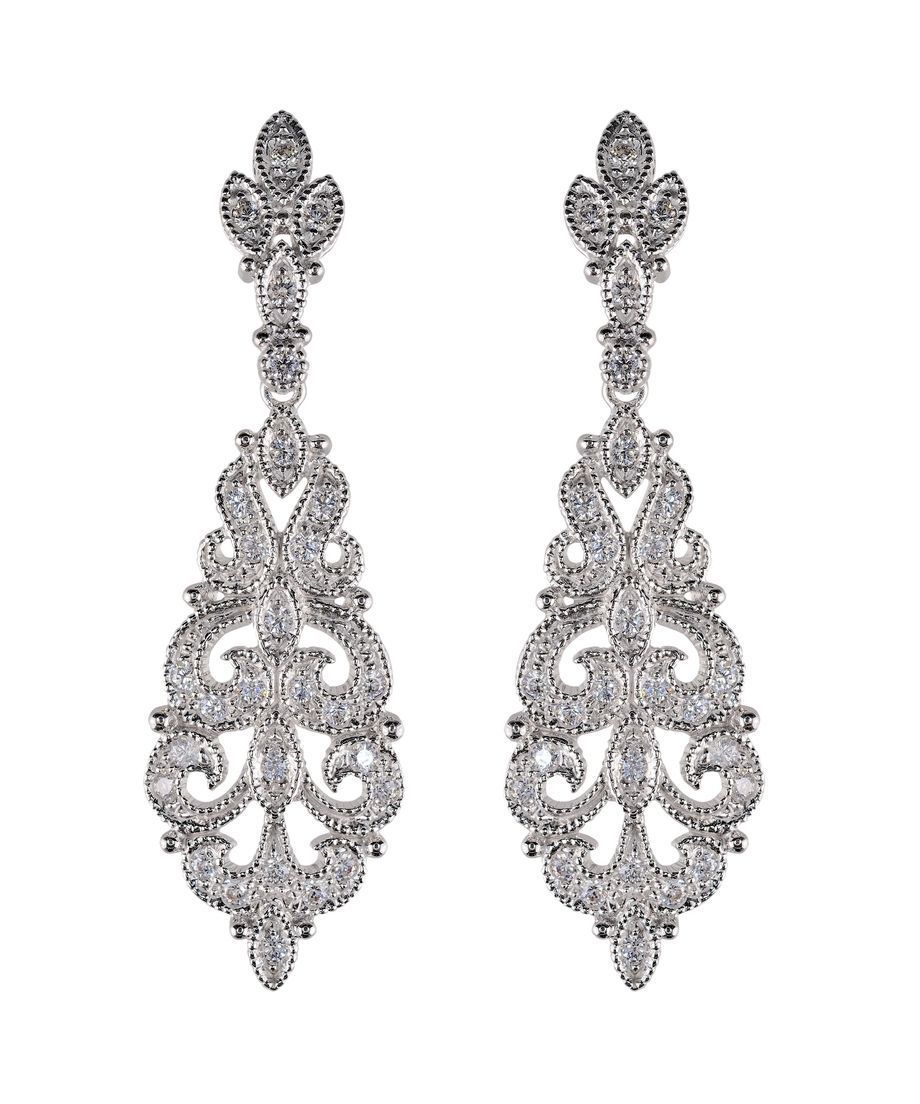 Pendientes largos de novia Swarovski Zirconia en plata rodinada Pendientes largos de novia Swarovski Zirconia en plata rodinada
