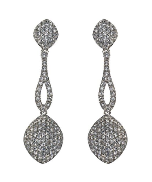 Pendientes largos de pavé brillante en plata de primera ley rodinada con cristal Swarovski