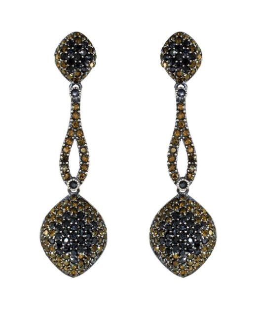 Pendientes largos de pavé dorado con Swarovski Elements en plata de primera ley