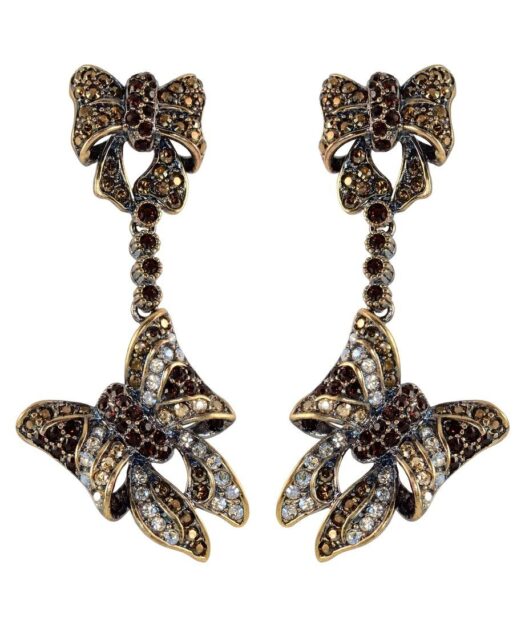Pendientes largos en forma de lazo de plata bañada en oro vintage