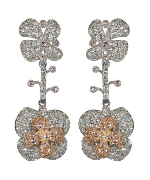 Pendientes largos flor de loto dorada en plata con cristales Swarovski