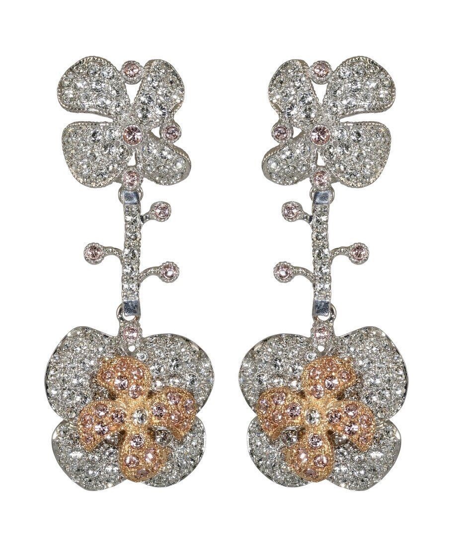 Pendientes largos flor de loto dorada en plata con cristales Swarovski