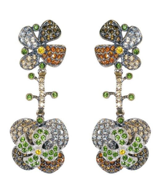 Pendientes largos flor de loto multicolor con Swarovski Elements