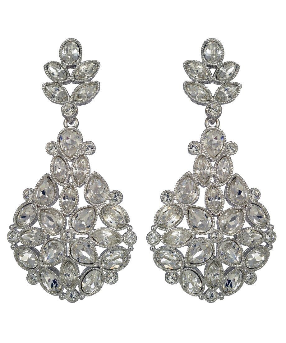 Pendientes largos lágrimas blancas de plata rodinada con cierre omega Pendientes largos lágrimas blancas de plata rodinada con cierre omega
