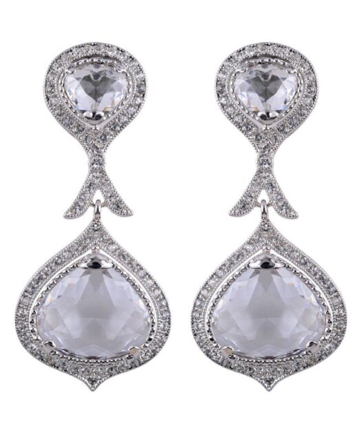 Pendientes largos Mediterráneo novia de plata con cristales brillantes
