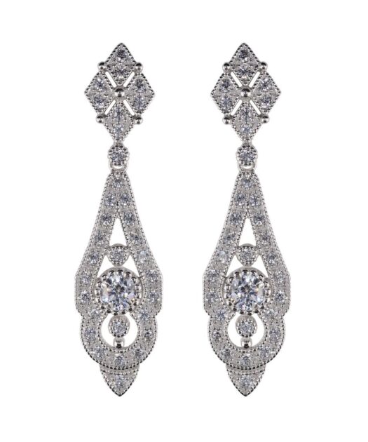 Pendientes largos novia con Swarovski Zirconia de plata de ley rodinada