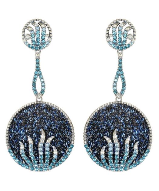 Pendientes largos pavé azul de plata bañada en rodio y cierres omega