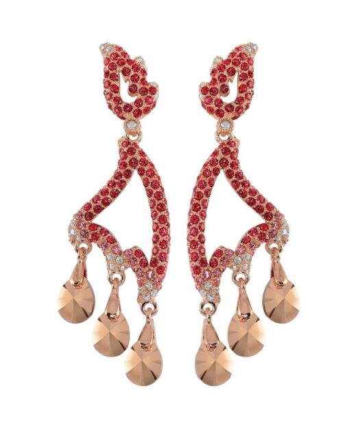 Pendientes largos rojos y rosas de plata bañada en oro con Swarovski Elements