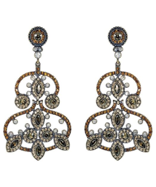 Pendientes largos rosetas vintage de plata bañada en oro con Swarovski Elements