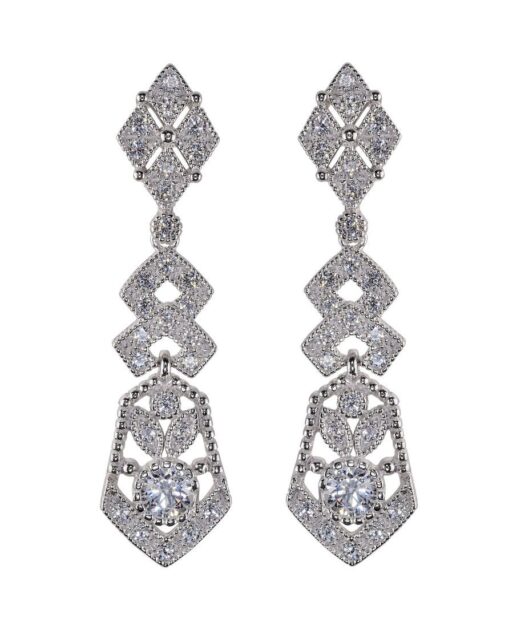 Pendientes largos Swarovski Zirconia de plata con acabado rodinado