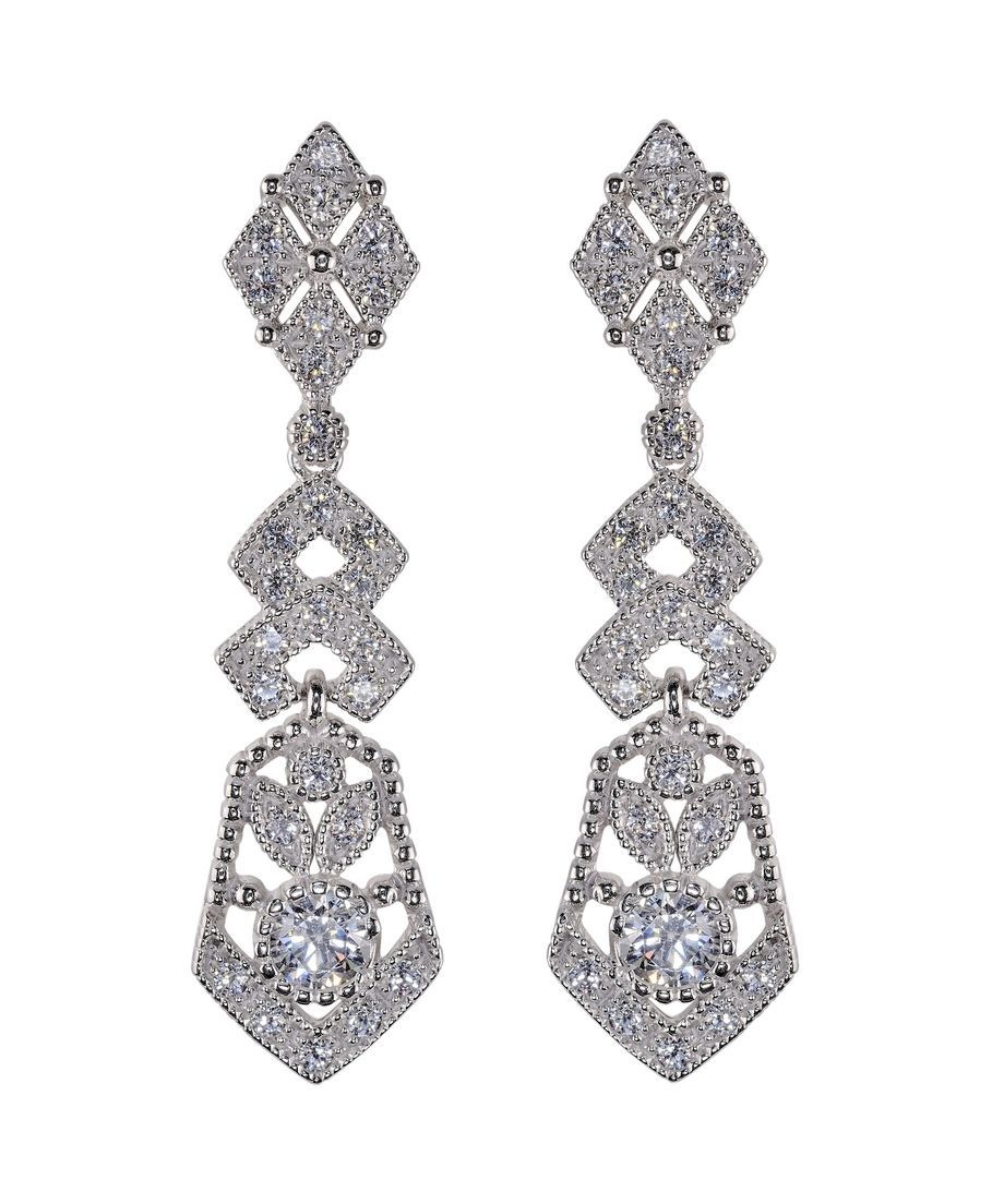 Pendientes largos Swarovski Zirconia de plata con acabado rodinado Pendientes largos Swarovski Zirconia de plata con acabado rodinado