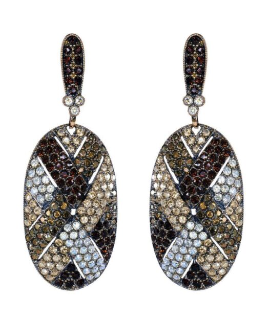 Pendientes largos trenzados color marrón de plata de ley con cristal Swarovski