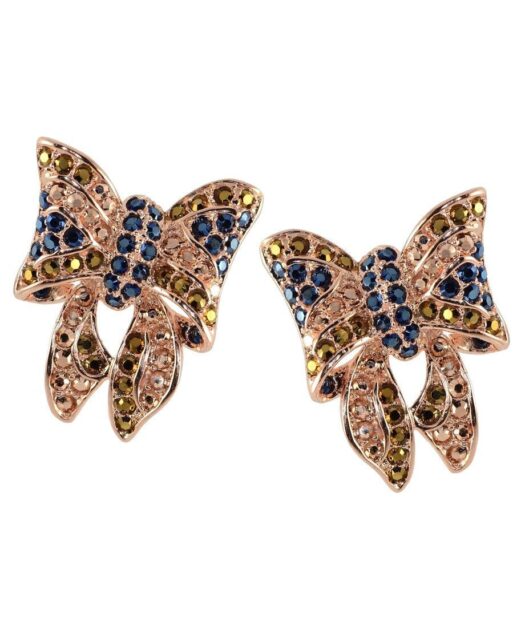 Pendientes lazo rosa de plata bañada en oro con cristales Swarovski