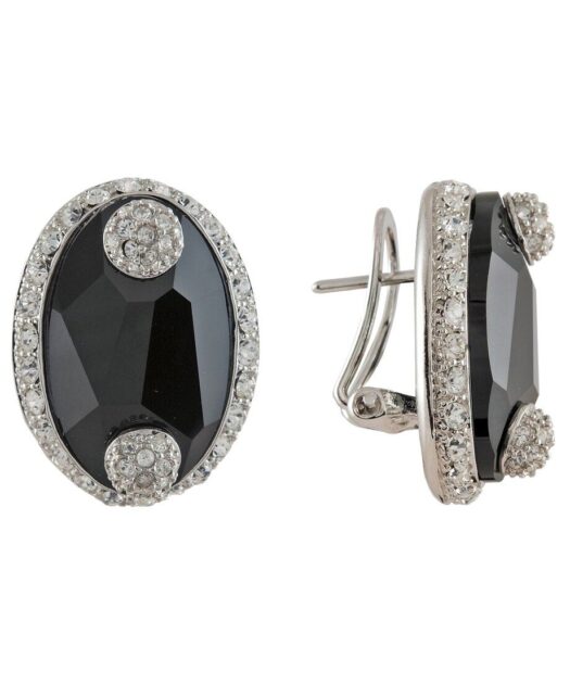 Pendientes negros de cierre omega en plata rodinada con cristal de Swarovski