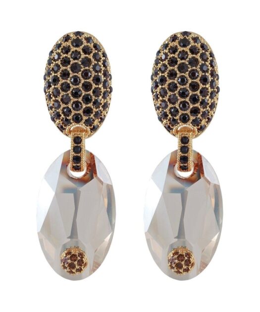 Pendientes negros y marrones de plata bañada en oro con Swarovski Elements