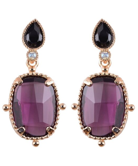 Pendientes negros y morados de plata bañada en oro rosa con Swarovski Elements