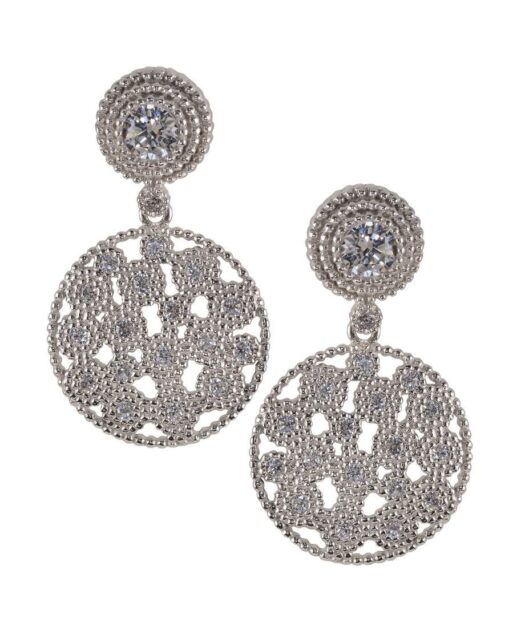Pendientes novia circulares de plata bañada en rodio con circonitas Swarovski