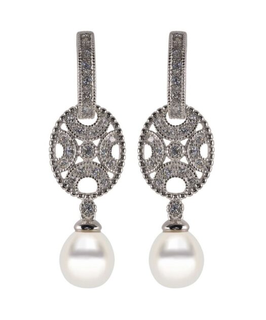 Pendientes novia perlas y circonitas Swarovski de plata bañada en rodio