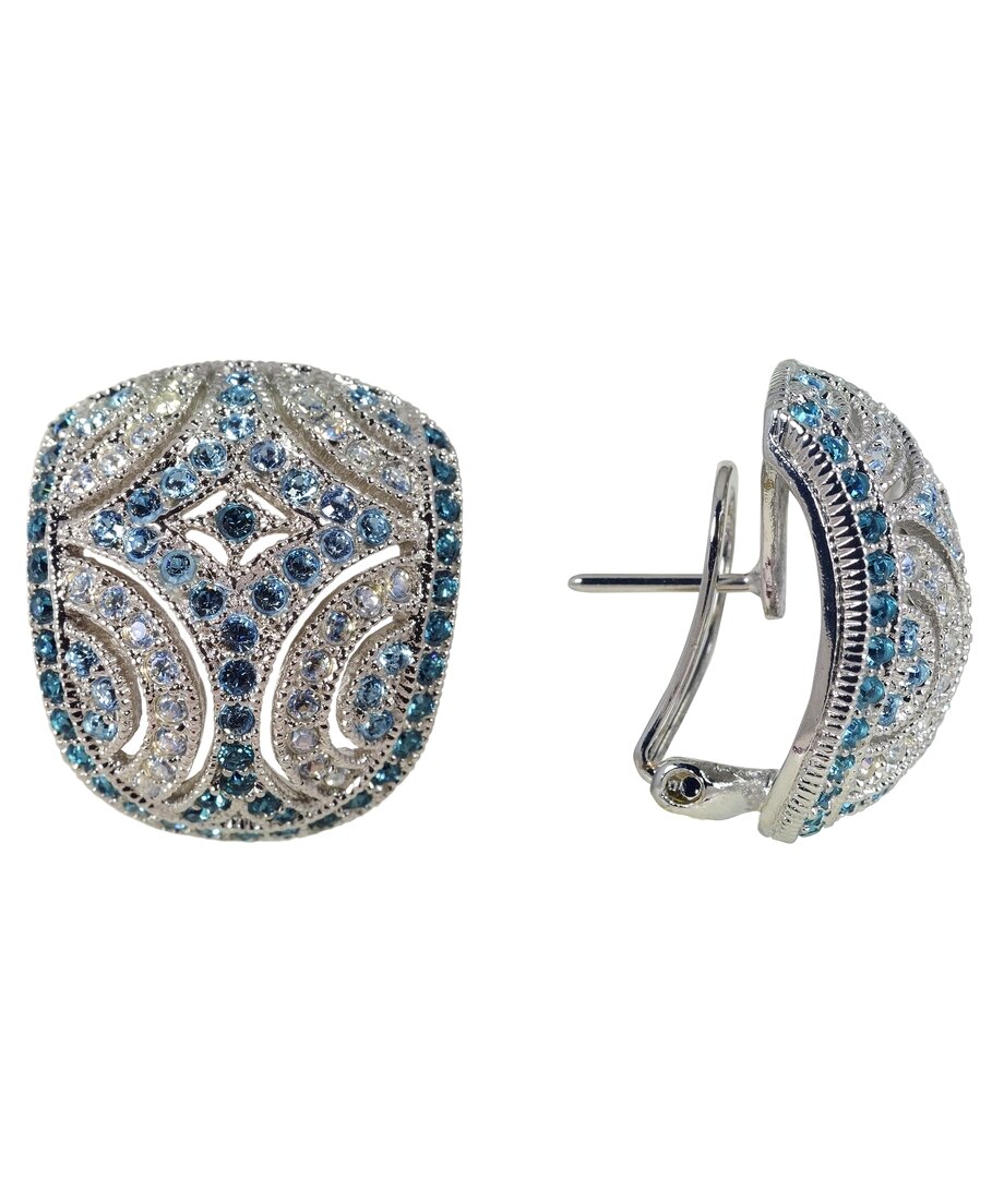 Pendientes omega blancos y azules de plata rodinada con Swarovski Elements Pendientes omega blancos y azules de plata rodinada con Swarovski Elements