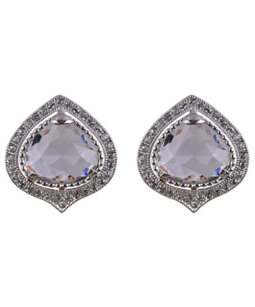 Pendientes omega cristales blancos de plata rodinada con Swarovski Elements