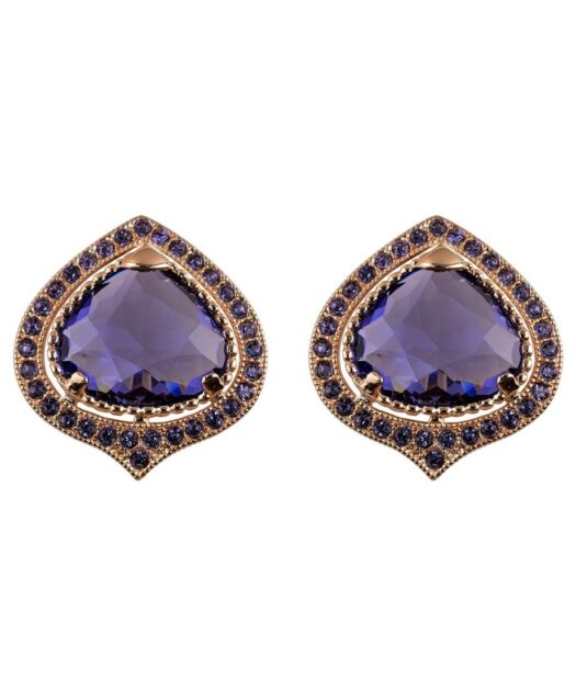 Pendientes omega rosas y violetas de plata bañada en oro con Swarovski