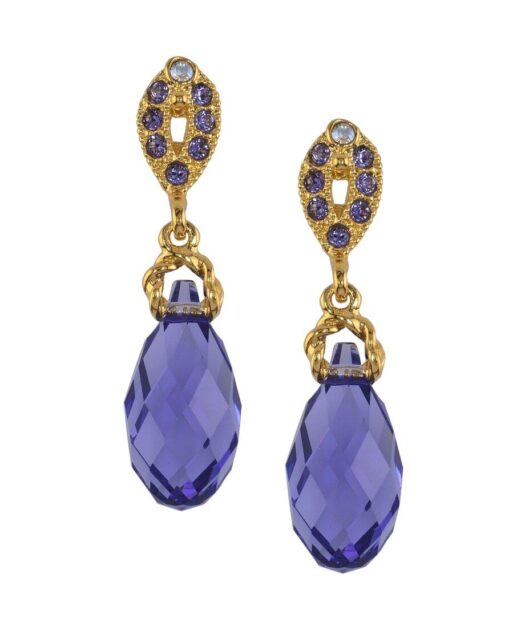 Pendientes oro amarillo con lágrima morada de plata de ley con cierre presión